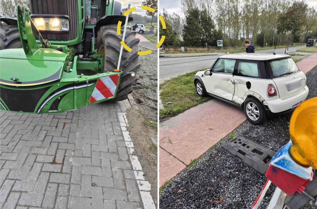 Wheel shielded of a tractor with a agribumper underrun protection